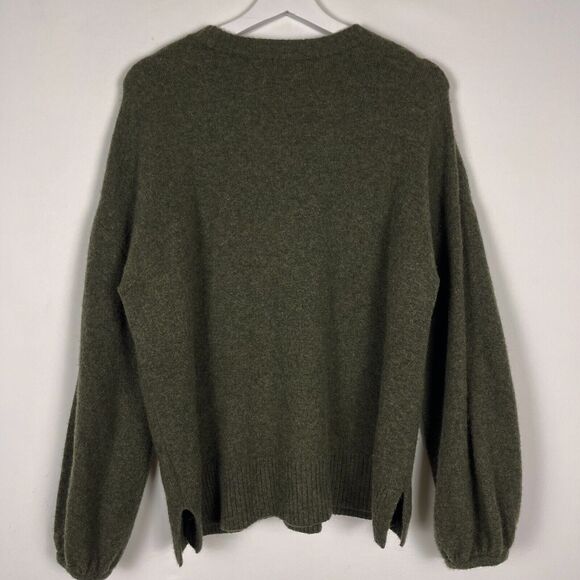 Madewell Wool Alpaca Sweater Relaxed Crewneck Green Balloon Sleeves Cozy Womens - Picture 2 of 10